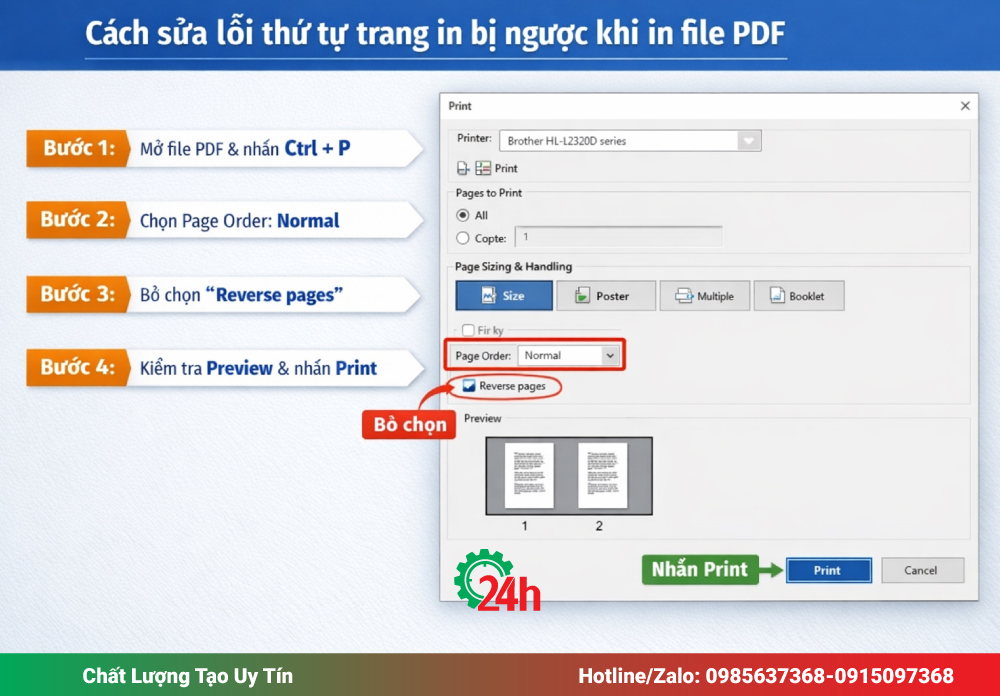 Cách sửa lỗi thứ tự trang in bị ngược khi in file PDF