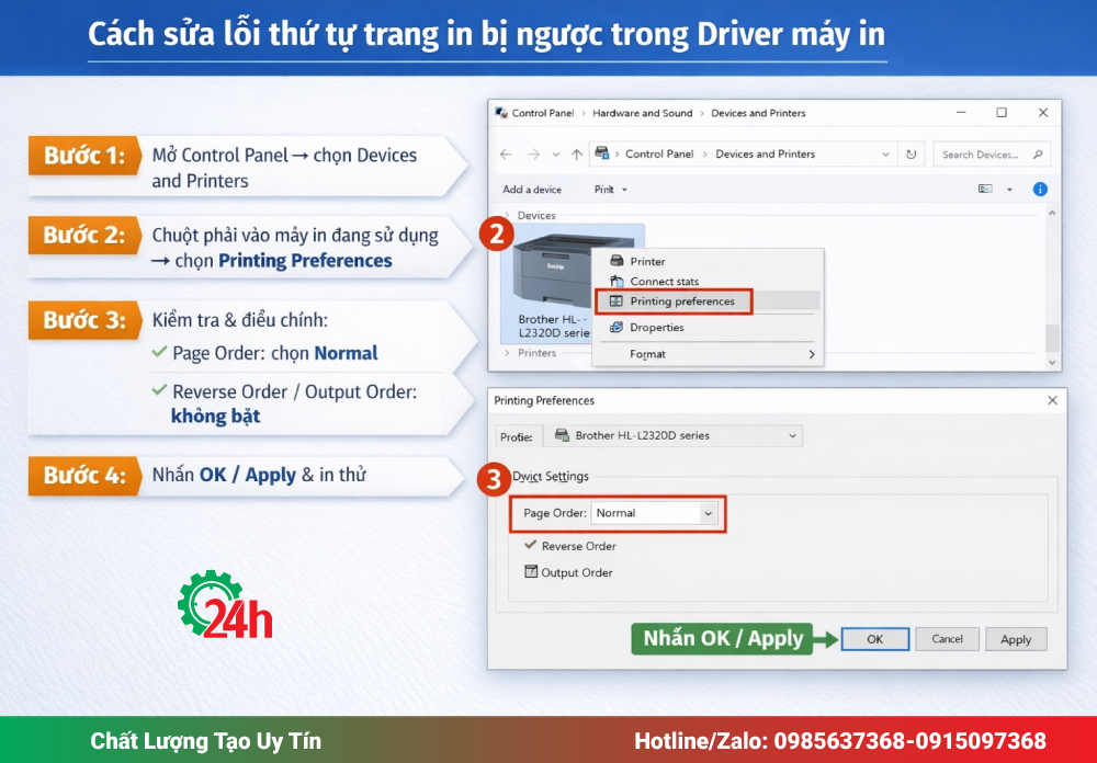 Cách sửa lỗi thứ tự trang in bị ngược trong Driver máy in
