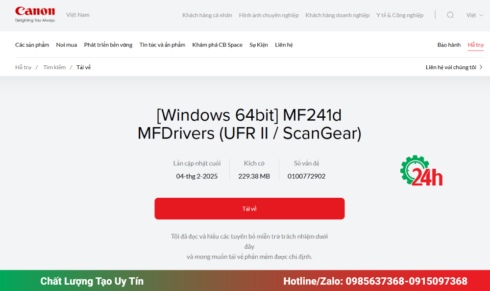Tải Driver máy in Canon MF241d Bản Quyền