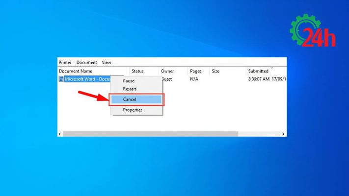 Xoá tệp bị kẹt để sửa lỗi spooling máy in Win 10