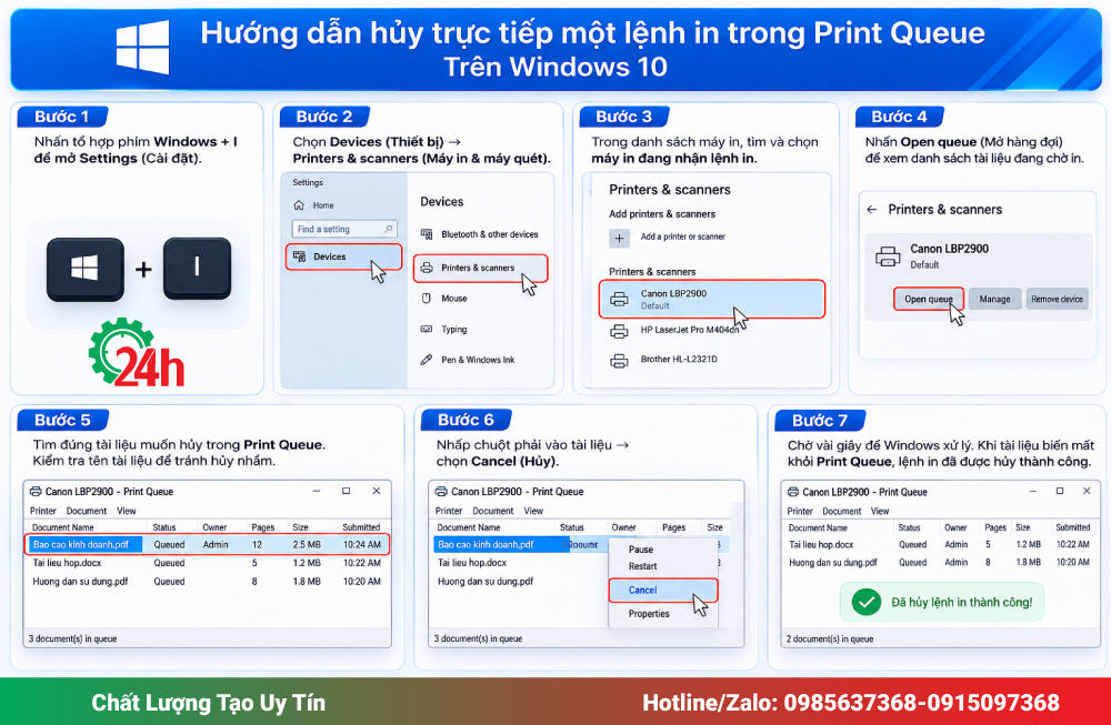 Hủy trực tiếp một lệnh in trong Print Queue trên win 10