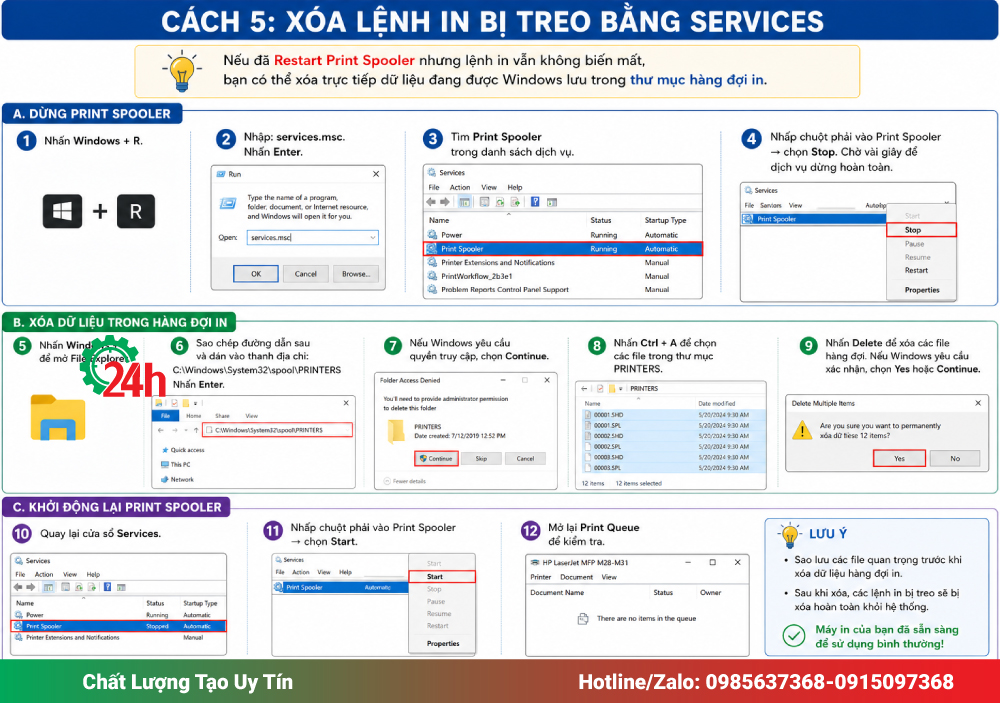 Xóa lệnh in bị treo bằng Services
