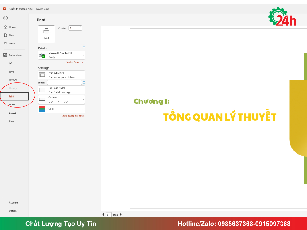 Truy Cập Menu In (Print)