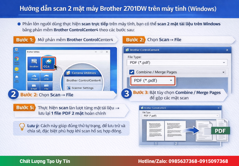 Hướng dẫn scan 2 mặt máy Brother 2701DW trên máy tính