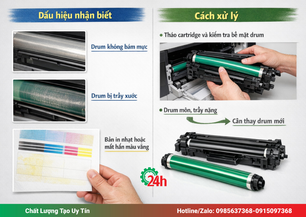Drum (Trống) Màu Vàng Bị Mòn Hoặc Hỏng