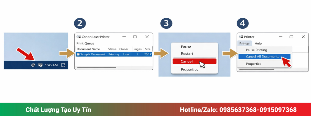 Hủy lệnh in qua Taskbar (Dễ thực hiện nhất)
