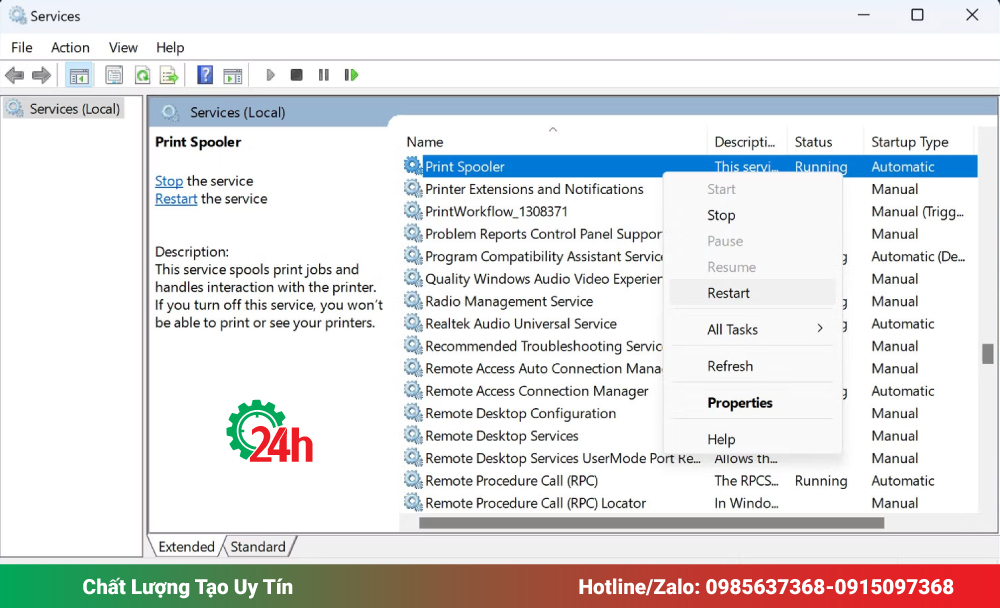 Kiểm tra dịch vụ Print Spooler của Windows