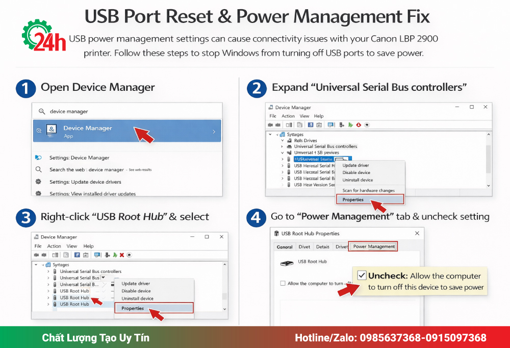 USB Port Reset và Power Management Fix