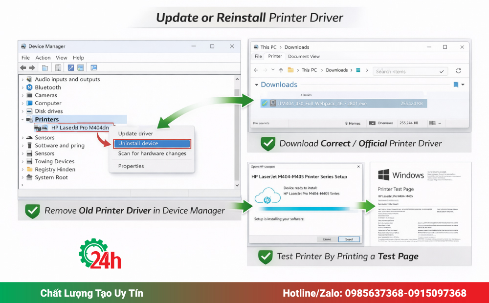 Cập nhật hoặc cài đặt lại driver máy in