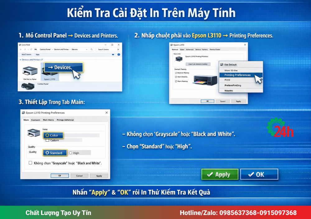 Kiểm tra cài đặt in trên máy tính