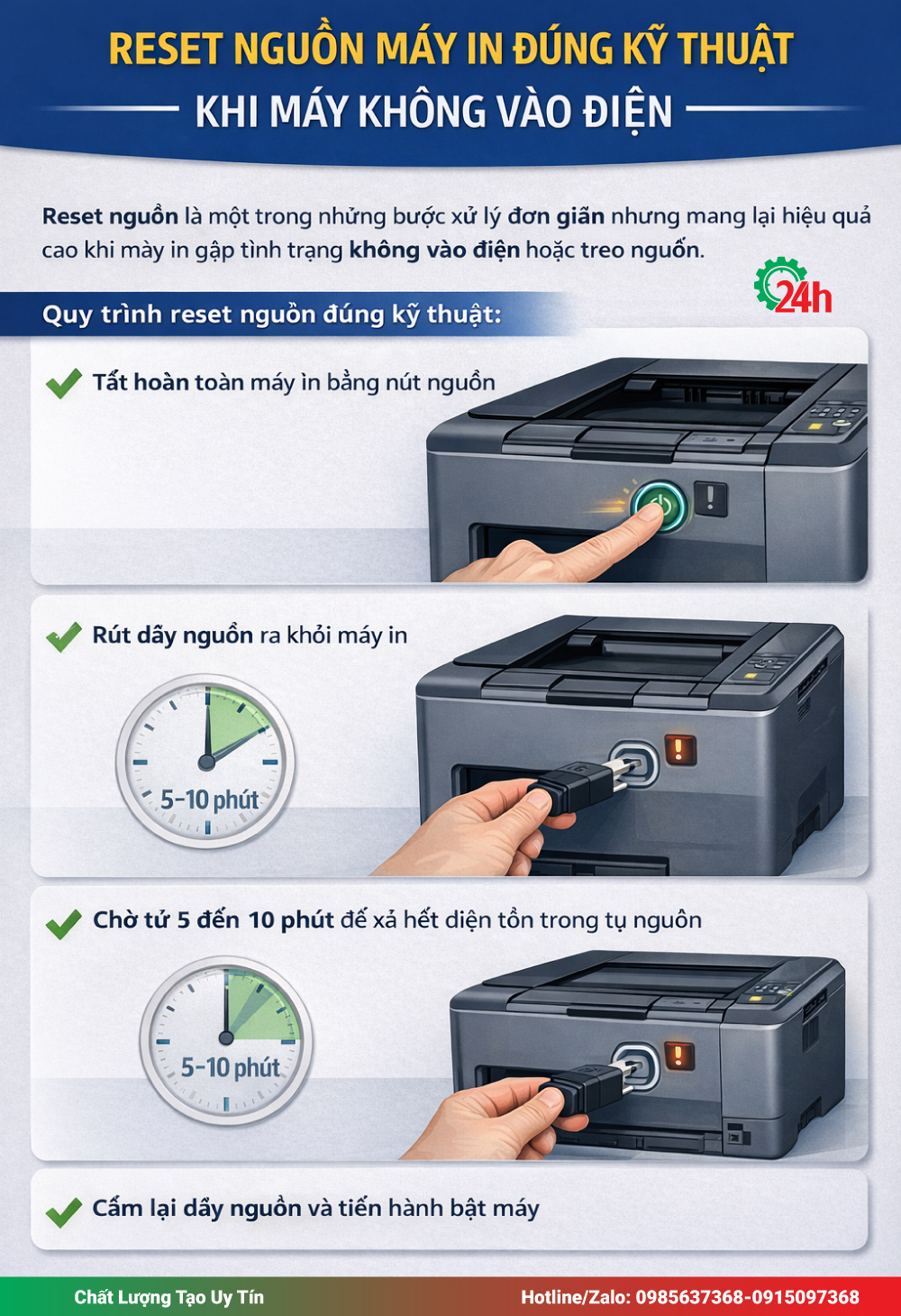Reset Nguồn Máy In Đúng Kỹ Thuật Khi Máy Không Vào Điện