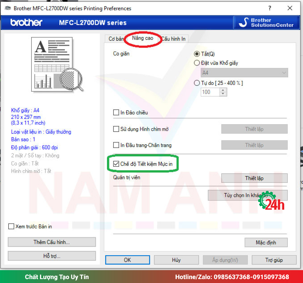 Kiểm Tra Chế Độ Tiết Kiệm Mực
