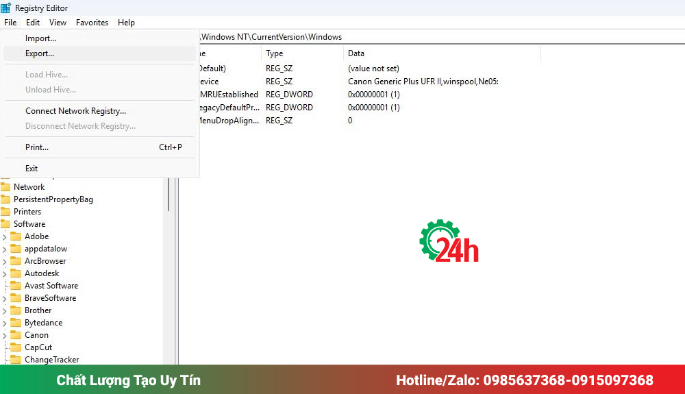 Cách Sao Lưu Registry Trước Khi Xóa Máy In