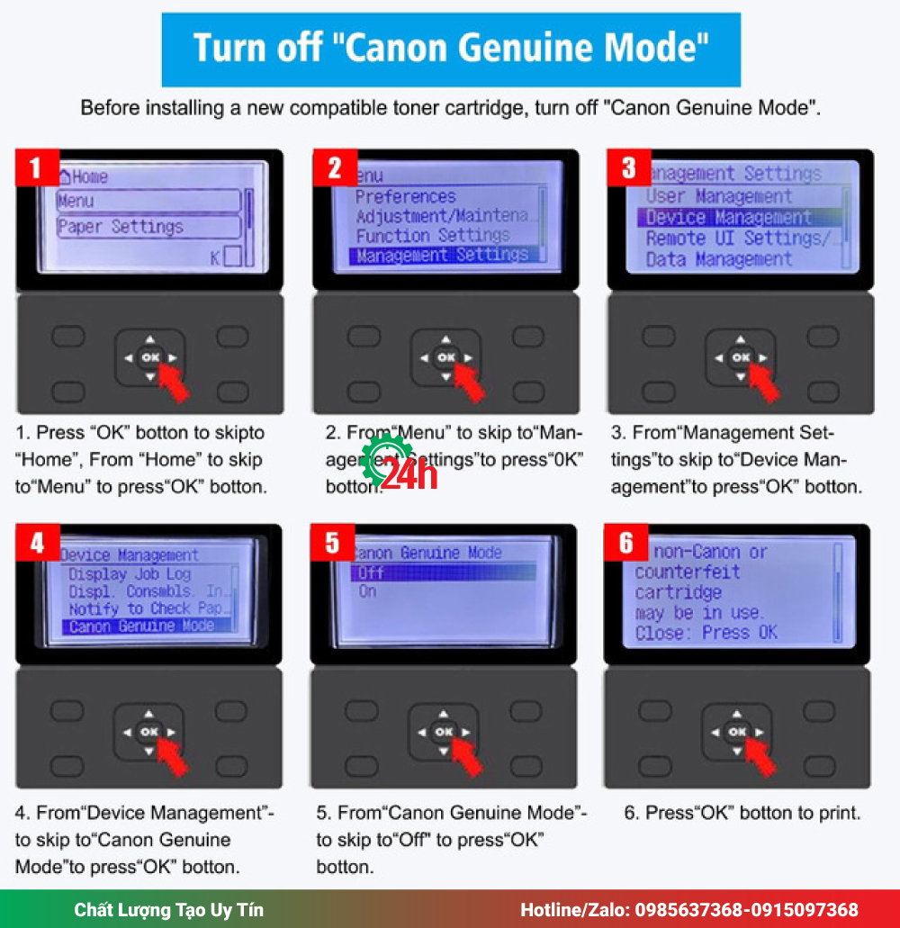 Kiểm tra cài đặt Canon Genuine Mode