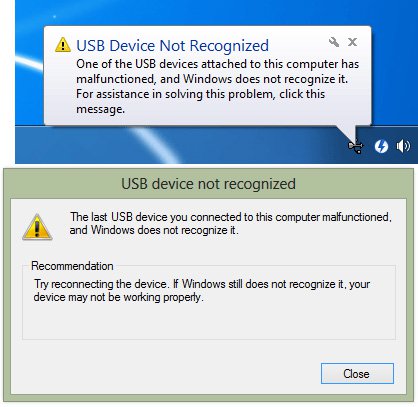 lỗi cannot recognize the usb connection